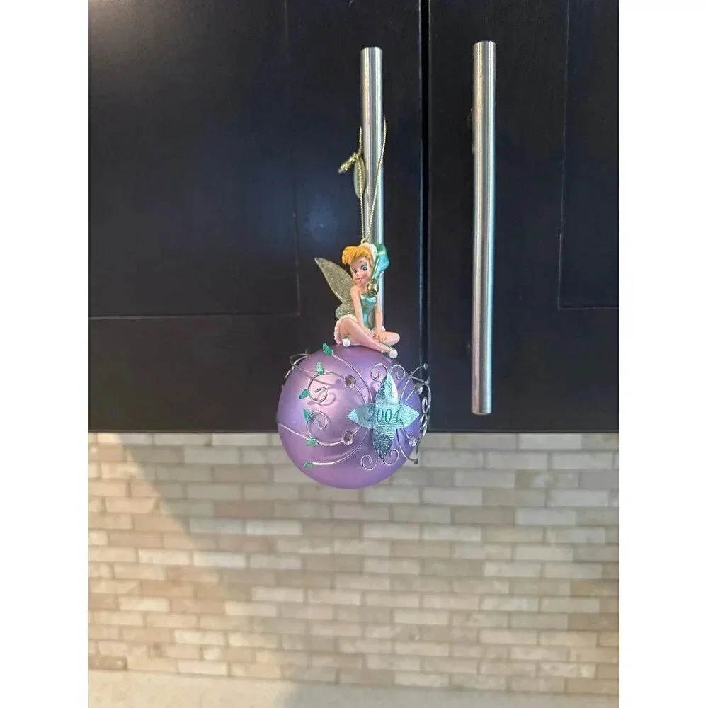 Disney Tinker Bell Atop Purple Glass Wire Frame‎ Ornament 2004 Rare NO BOX